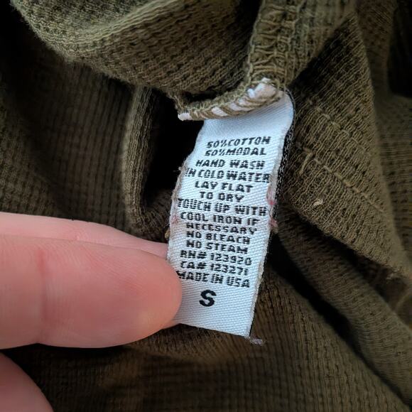 Y2K Thermal Long Sleeve Top S Olive Green Scoop Buttons Knit Twilightcore Elena - Picture 8 of 9